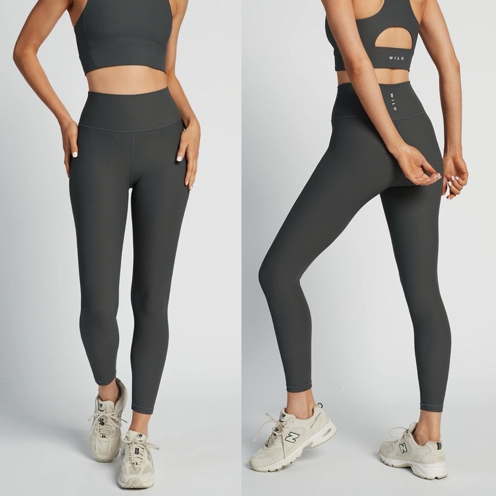 Wilo The Label Base Ribbed Legging Charcoal Gray Size Small Pockets Workout NWOT